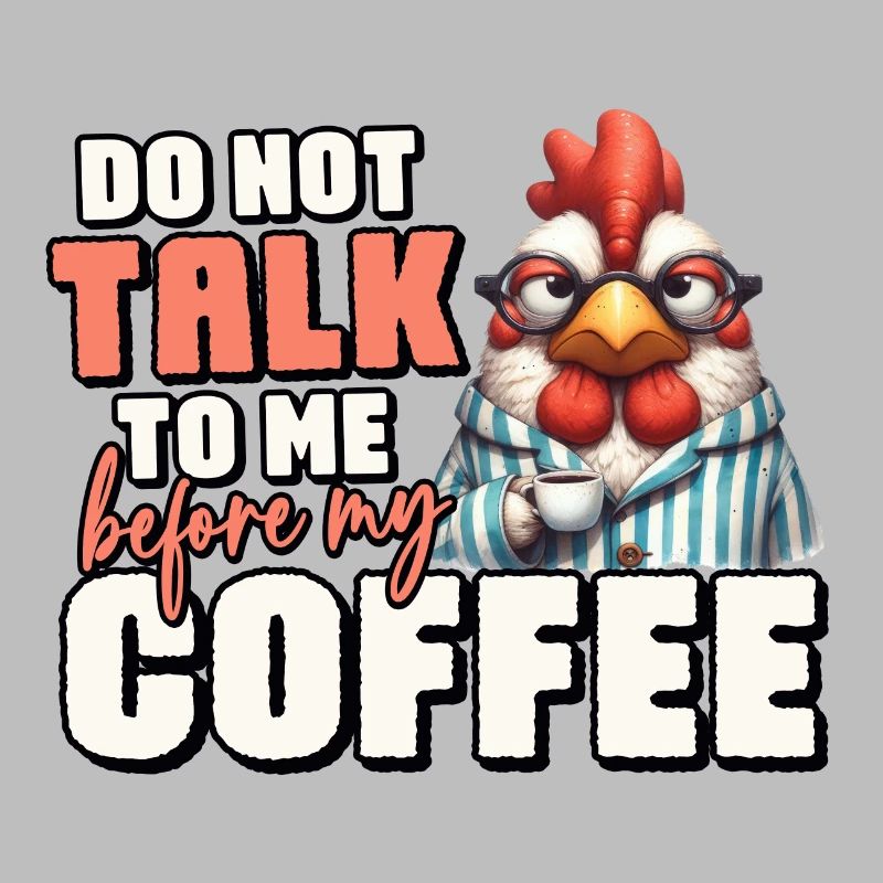 Grumpy rooster with coffee