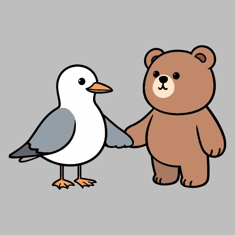 Moin Mouette Ours Amitié Amour Mains Tenant