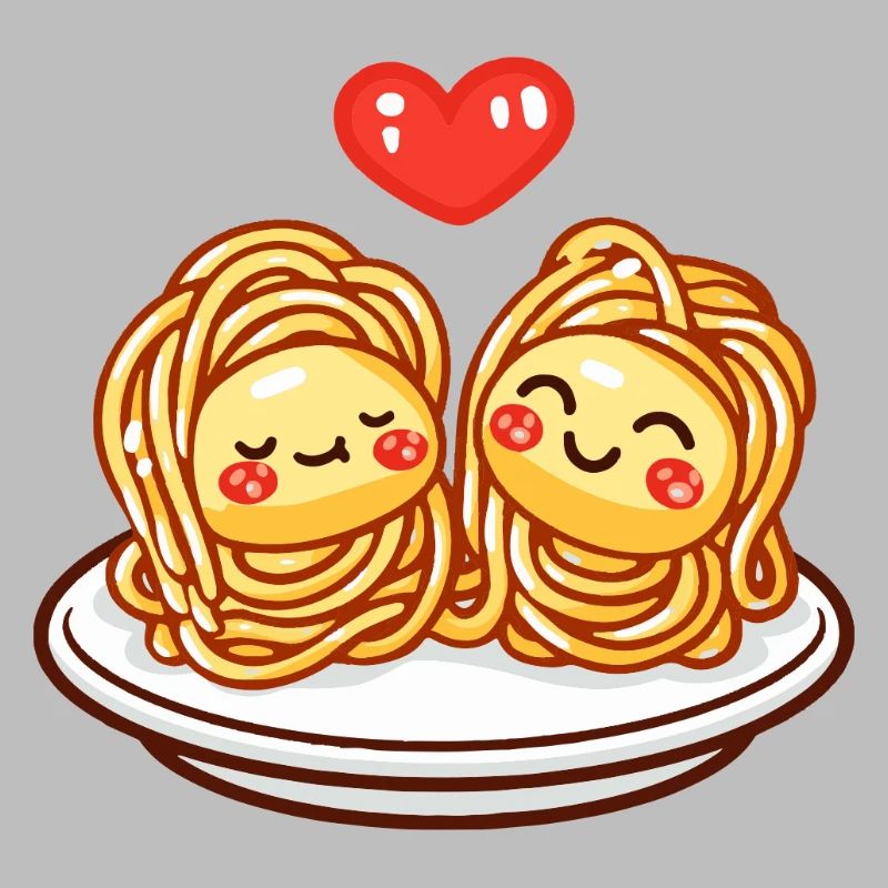 Nudeln Pasta Paar Liebe Herz Comic