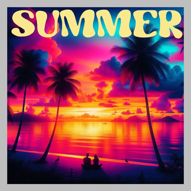Summer Palm Tree Sunset Retro
