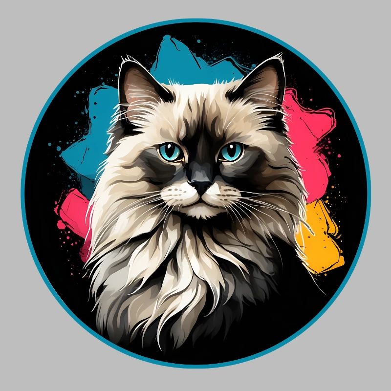 Cat portrait neon splashes in a circle