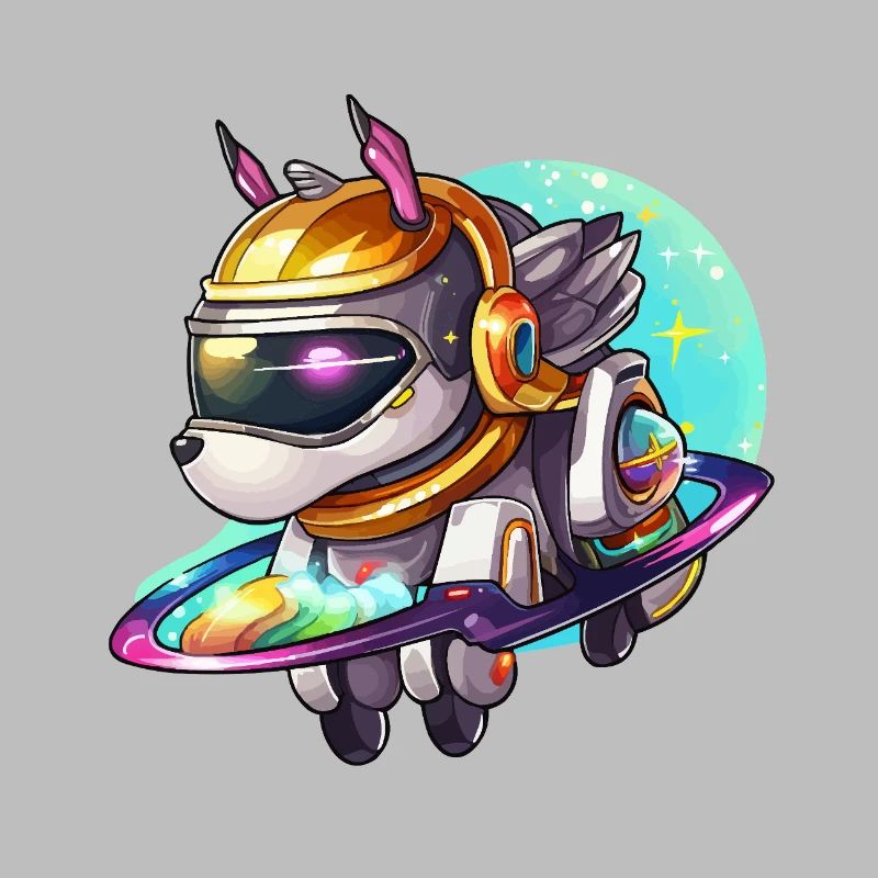 Space dog on hoverboard