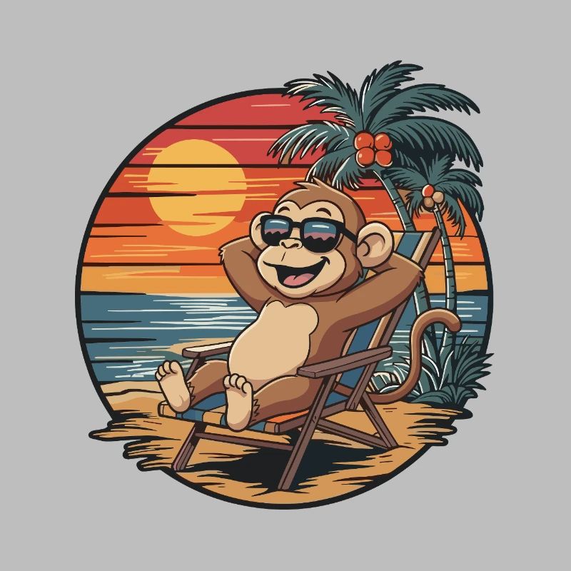 Funny Monkey on Beach Summer Vacation Sunset