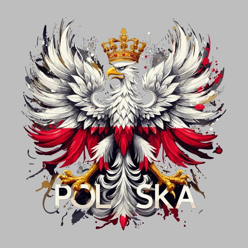 Polish Eagle: White and Red with Crown & Flag