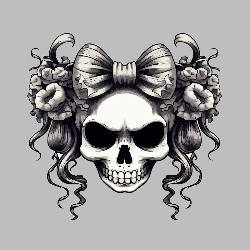 Skull with bow and roses