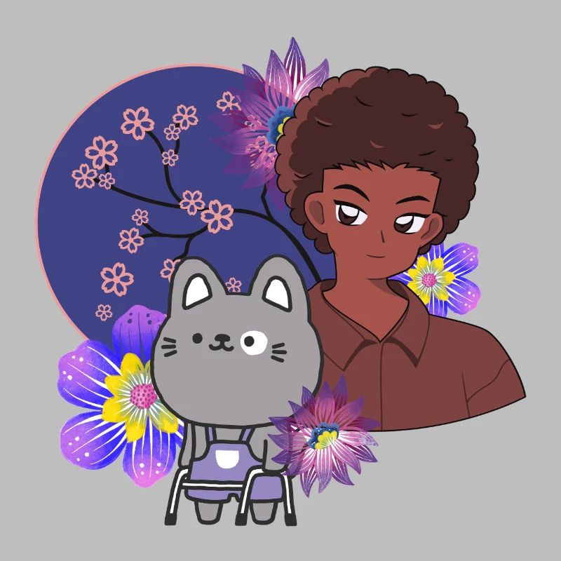 Garçon et chat animé avec des dessins de rôdeurs