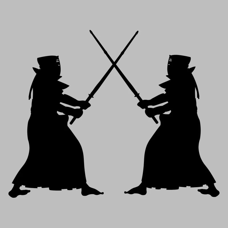 Kendo two Kendoka in fighting mode shadow figures