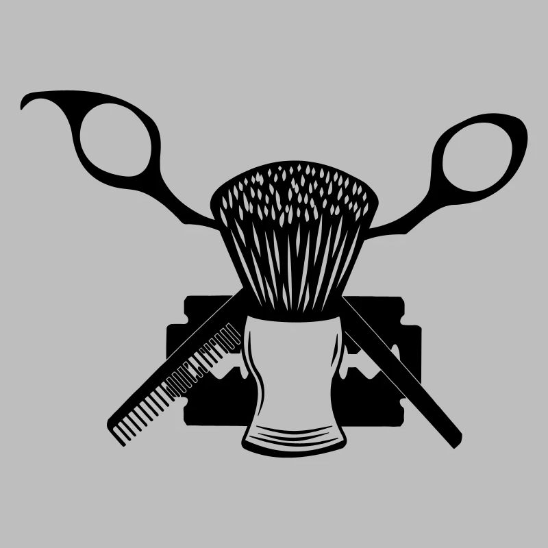 scissors shaving brush, razor blade