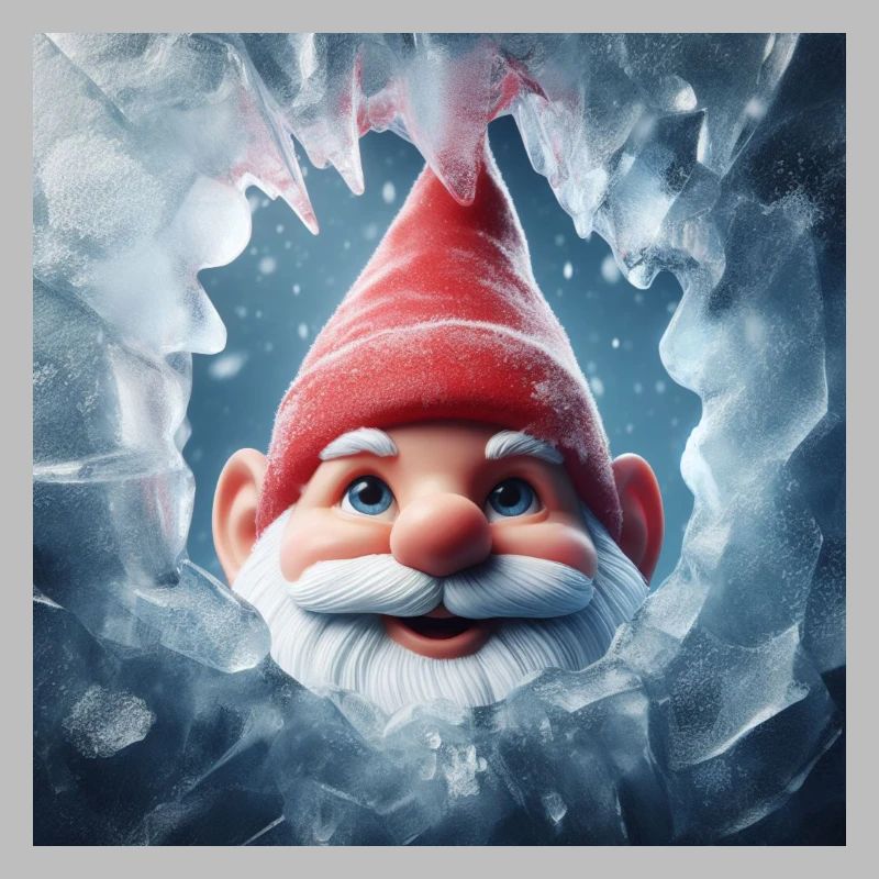 Gnome looking through ice