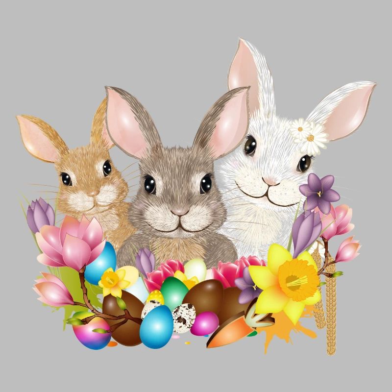 Cute Easter Bunny Family with Colorful Easter Eggs