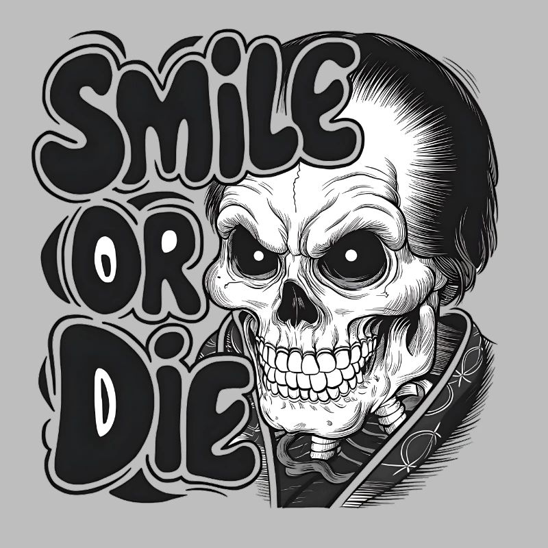 Vampirskelett mit Text Lächeln oder Sterben