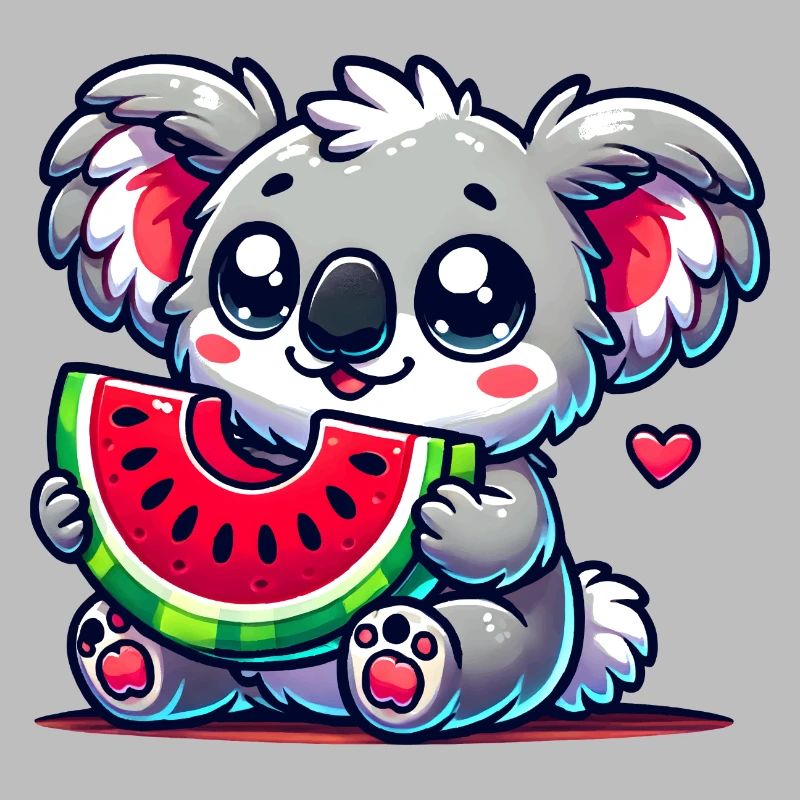 L’adorable koala déguste un morceau de pastèque