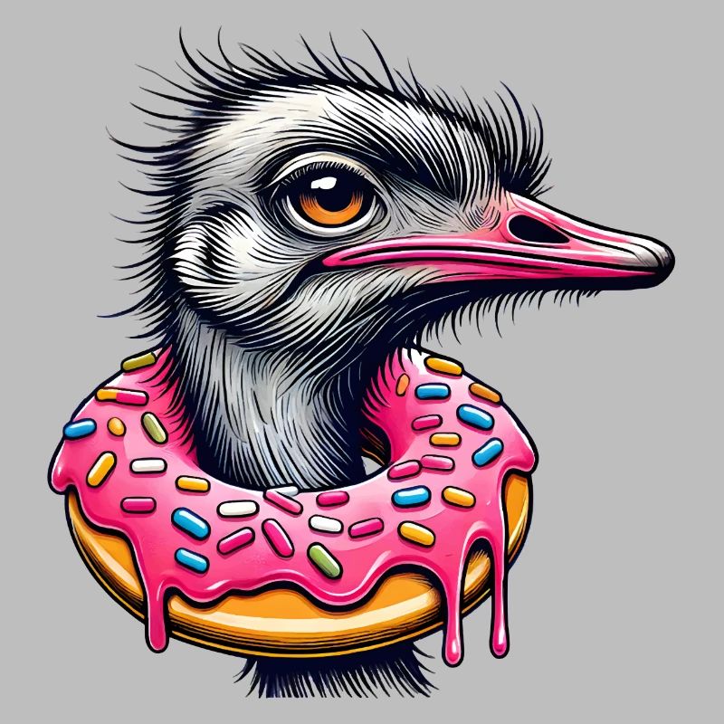 witziger Augenschmaus - Vogel Strauß mit Donut