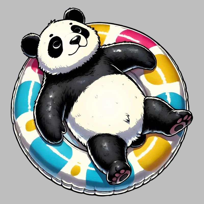 A relaxed panda on a swimming ring