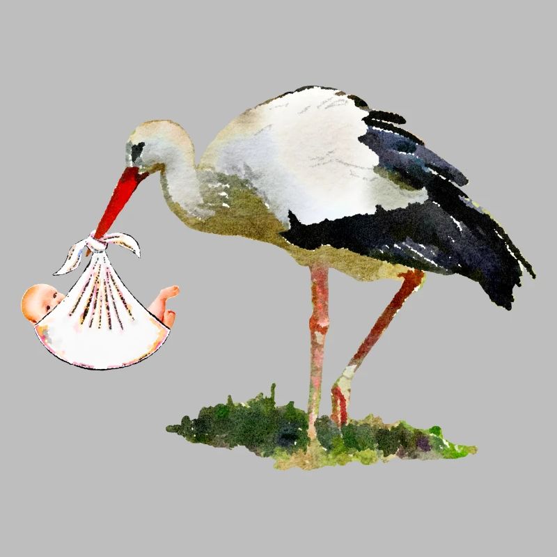Cigogne avec bébé dans une écharpe