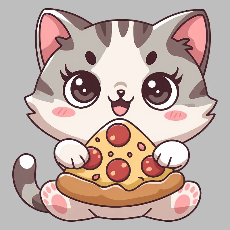 Chat mignon mangeant une pizza