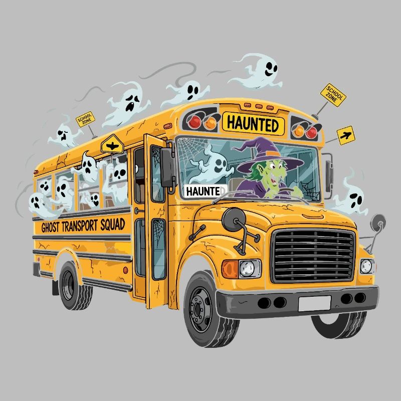 Haunted School Bus with Ghosts and Witch