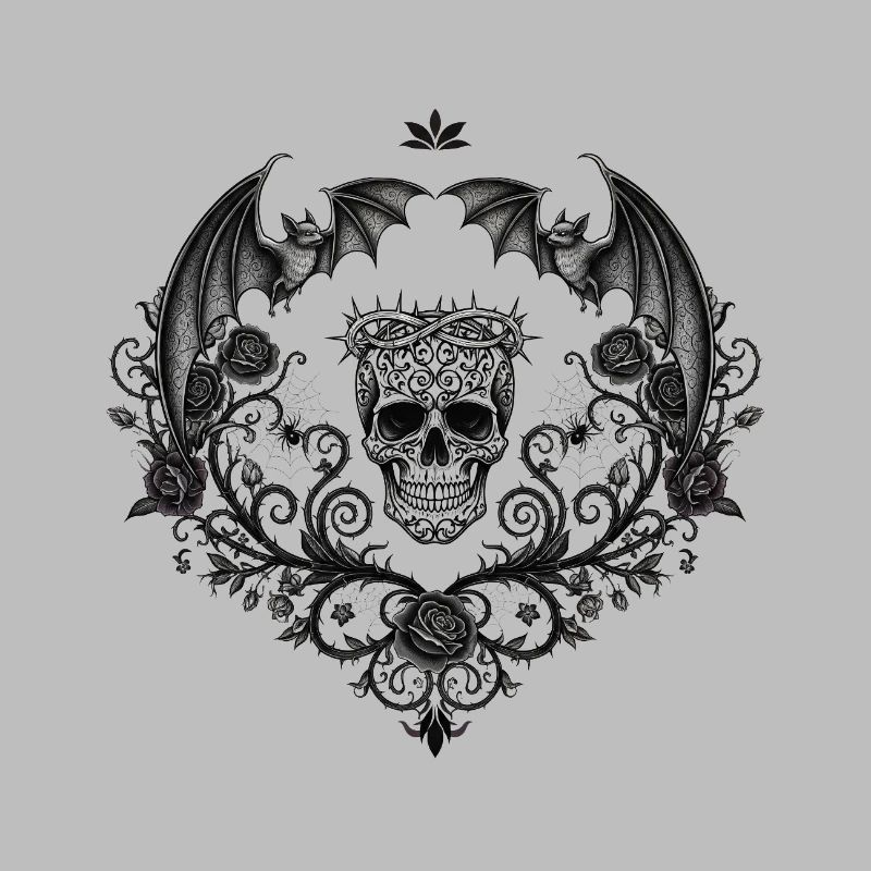 Dark Gothic skull with bats