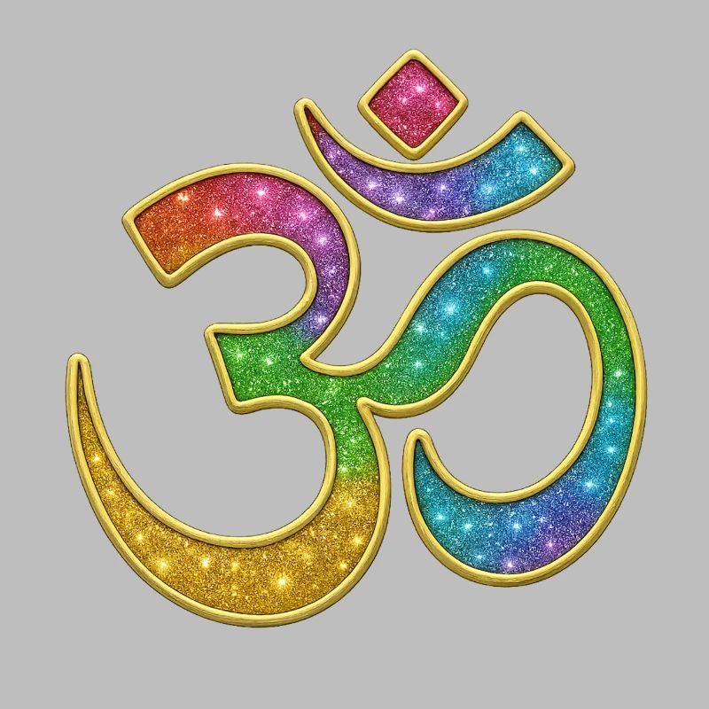 Rainbow Om symbol in glitter design
