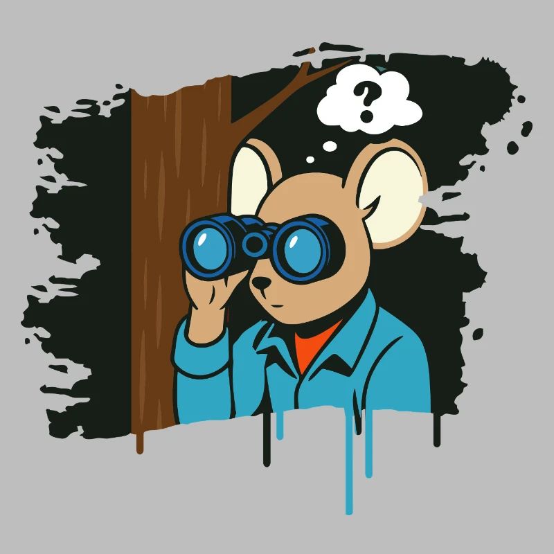 Neugierige Maus mit Fernglas im Comic Stil