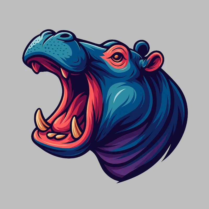Neon hippo with an open muzzle