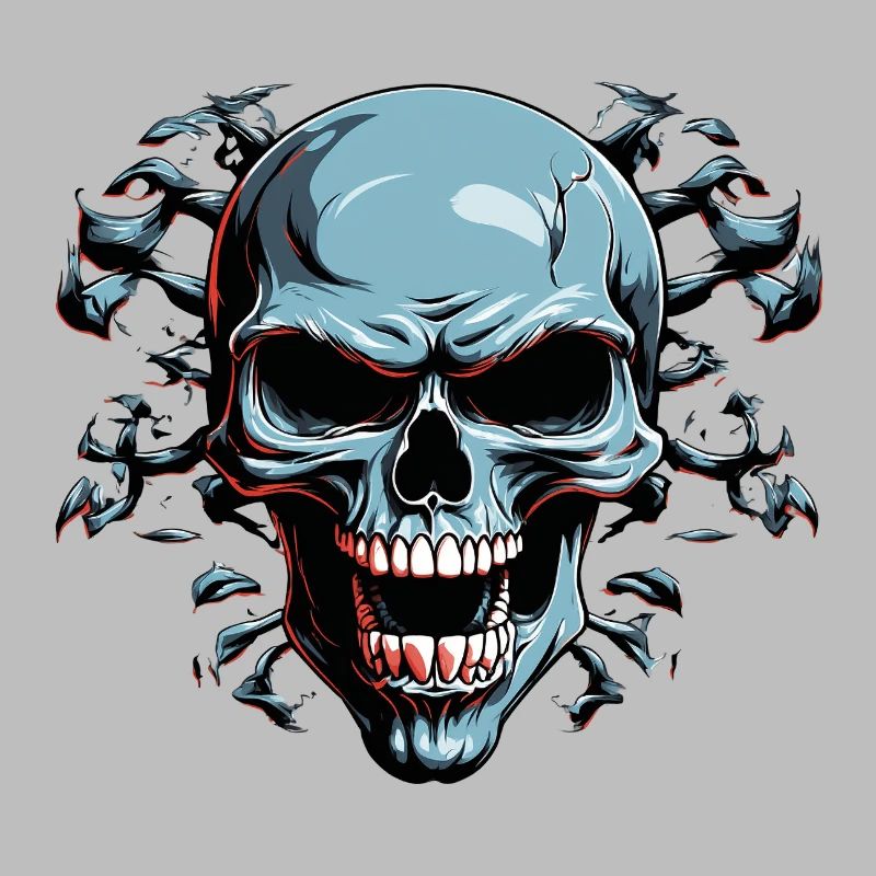 Night Bone Skull with Bat Shadow