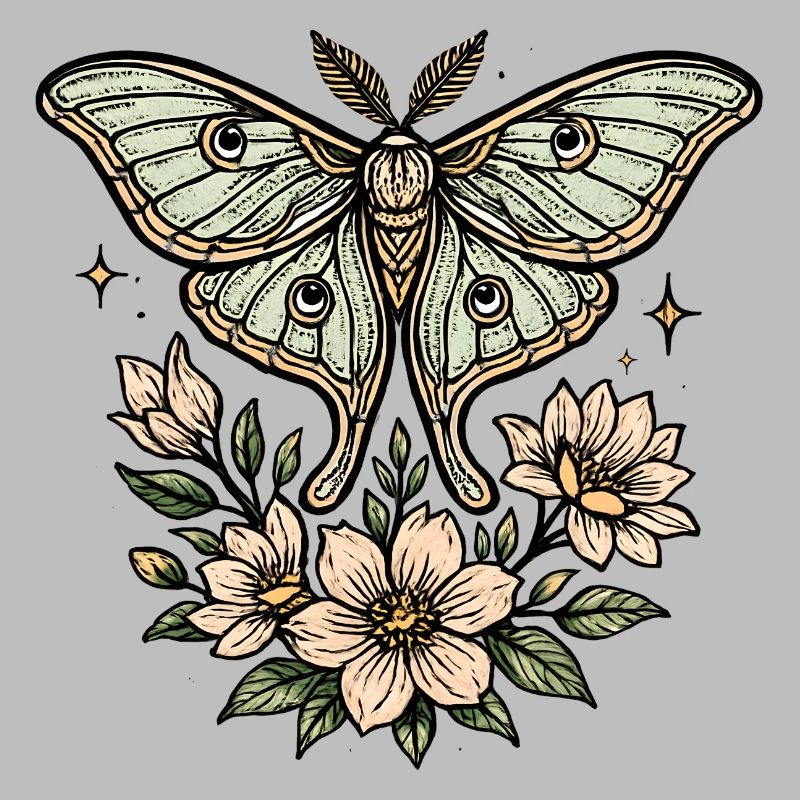 Papillon de nuit avec bouquet de fleurs