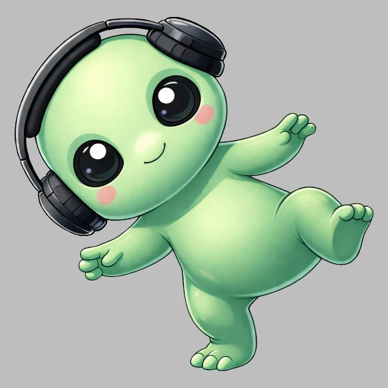 Alien Alien avec des écouteurs Techno Danse