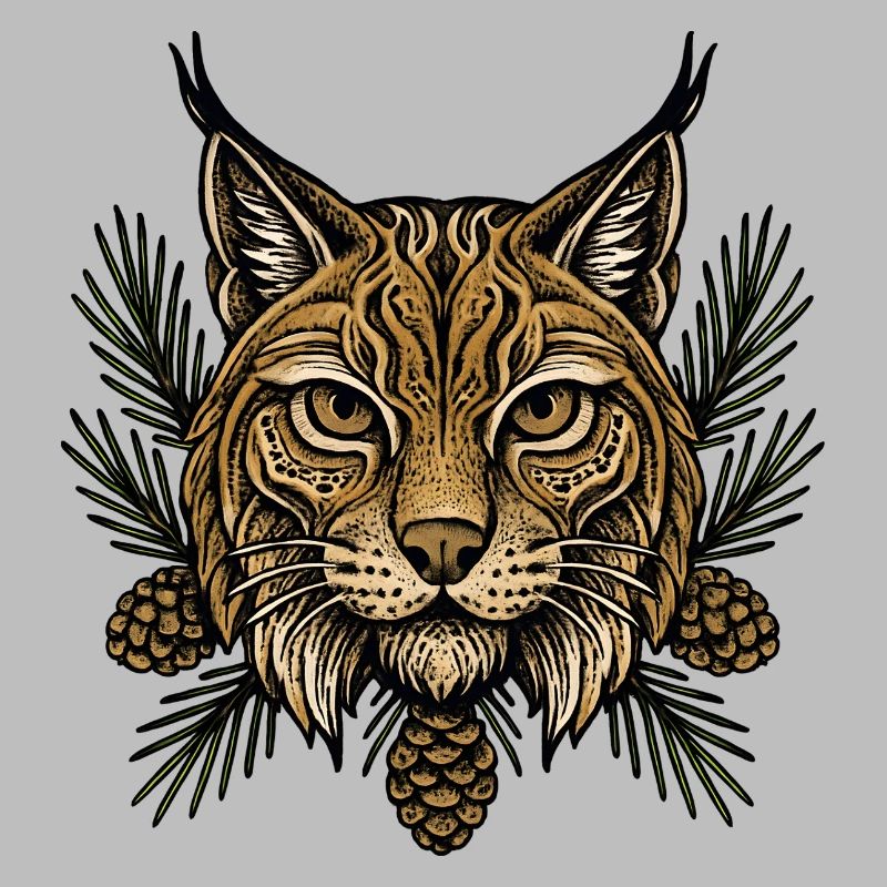 Lynx Head with Fir Branches