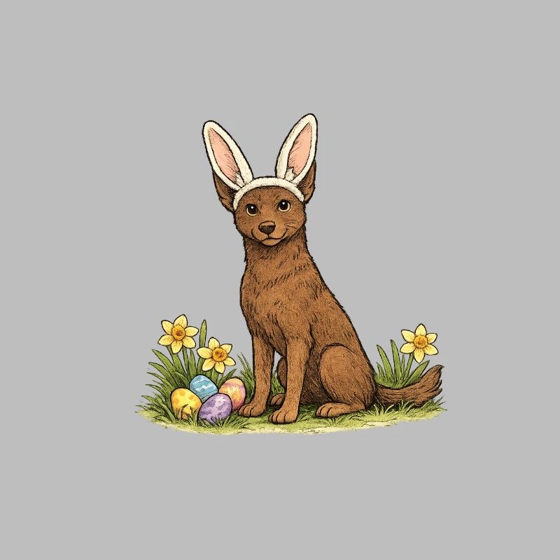 Spring Bunny Australian Kelpie Dog with Easter Eggs