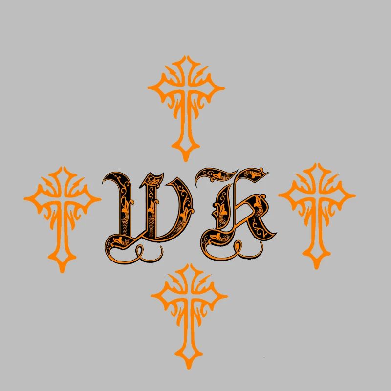Orange Gothic Cross Ornament with initials