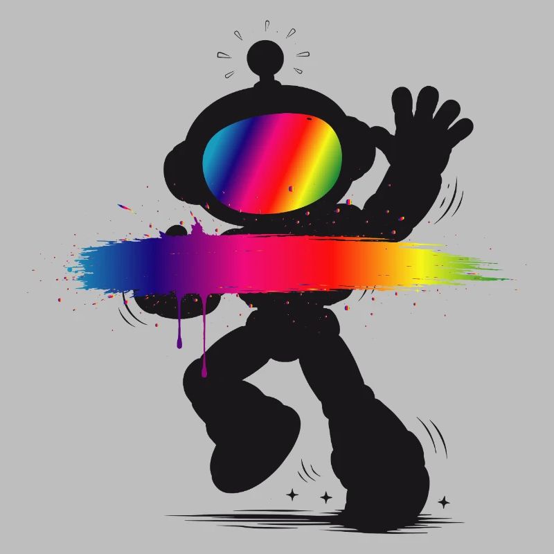 Roboter Silhouette Regenbogen Splash Design  