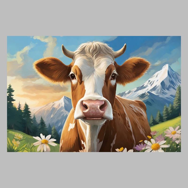 Vache joyeuse dans le panorama alpin