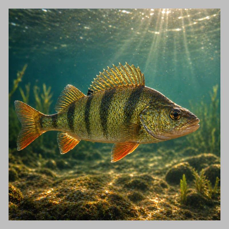 Perch in sunlight underwater