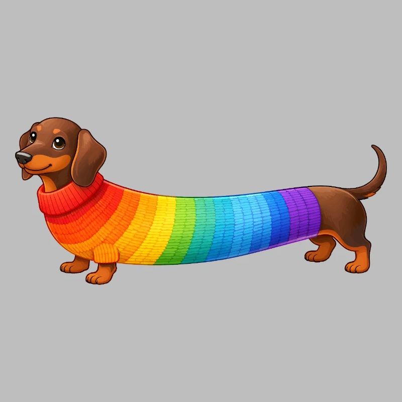 Dackel mit Regenbogen Pullover 
