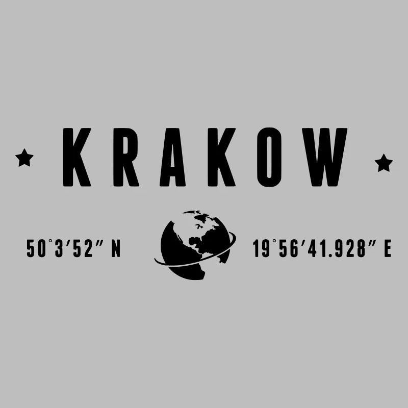 Krakow GPS Coordinates Globe Modern Typography