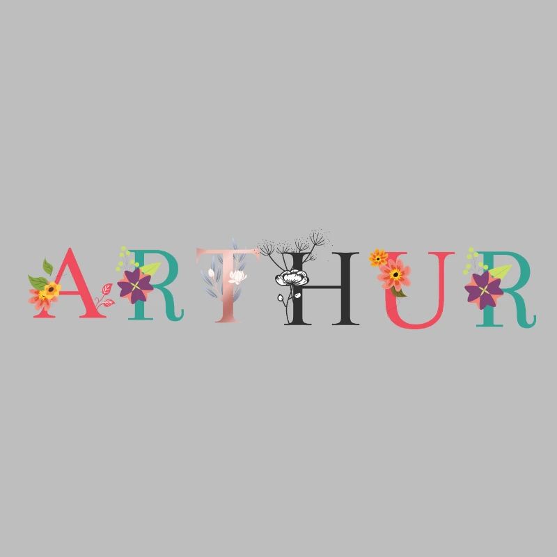 Art du nom ARTHUR avec fleurs brodées