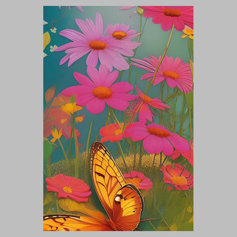 Fleurs et papillon