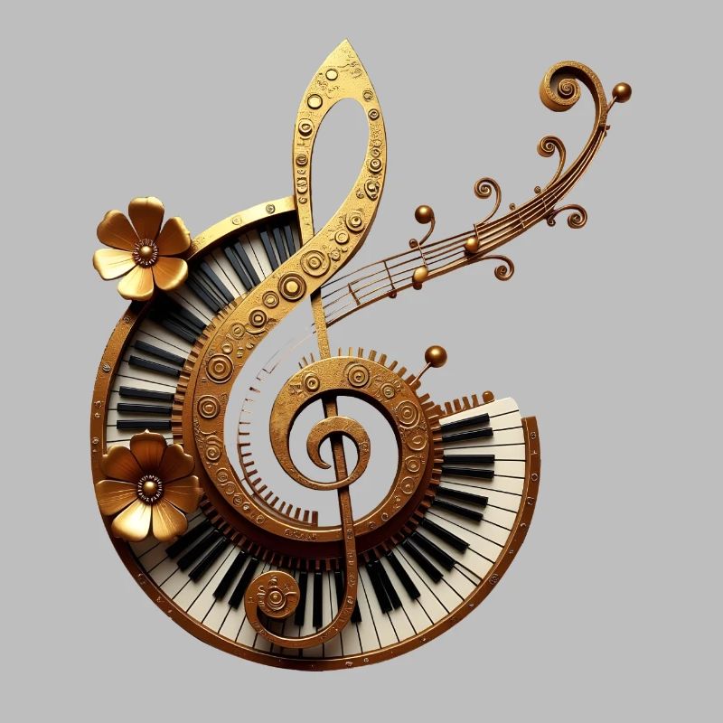 Conception musicale avec engrenages et notes dorées