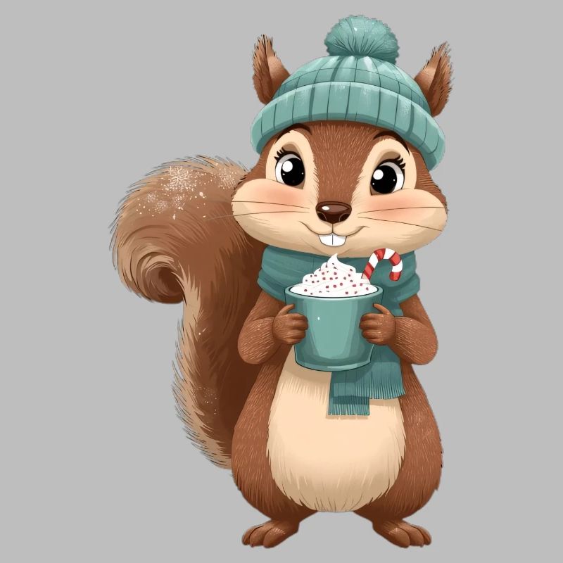 Winter squirrel with hot drink