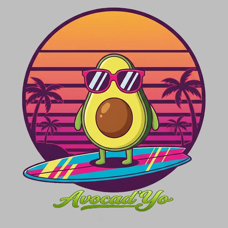 Surf d’avocat devant un coucher de soleil rétro