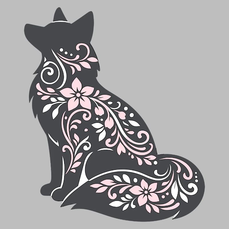 Silhouette de chat décorée de fleurs