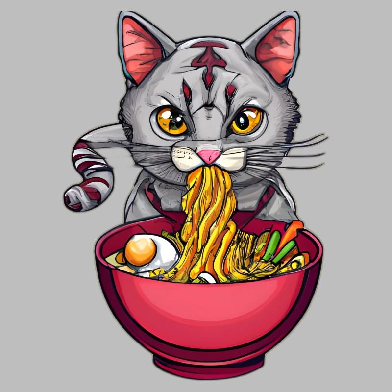 Le chat mignon aime la conception de nouilles ramen