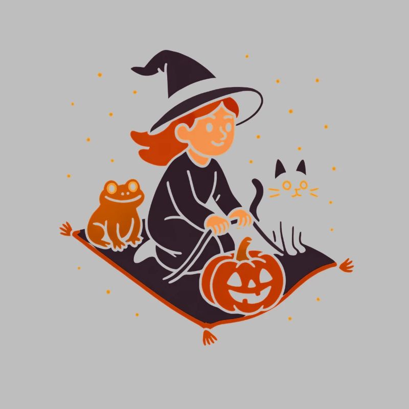 Pumpkin Flight with Witch and Cat