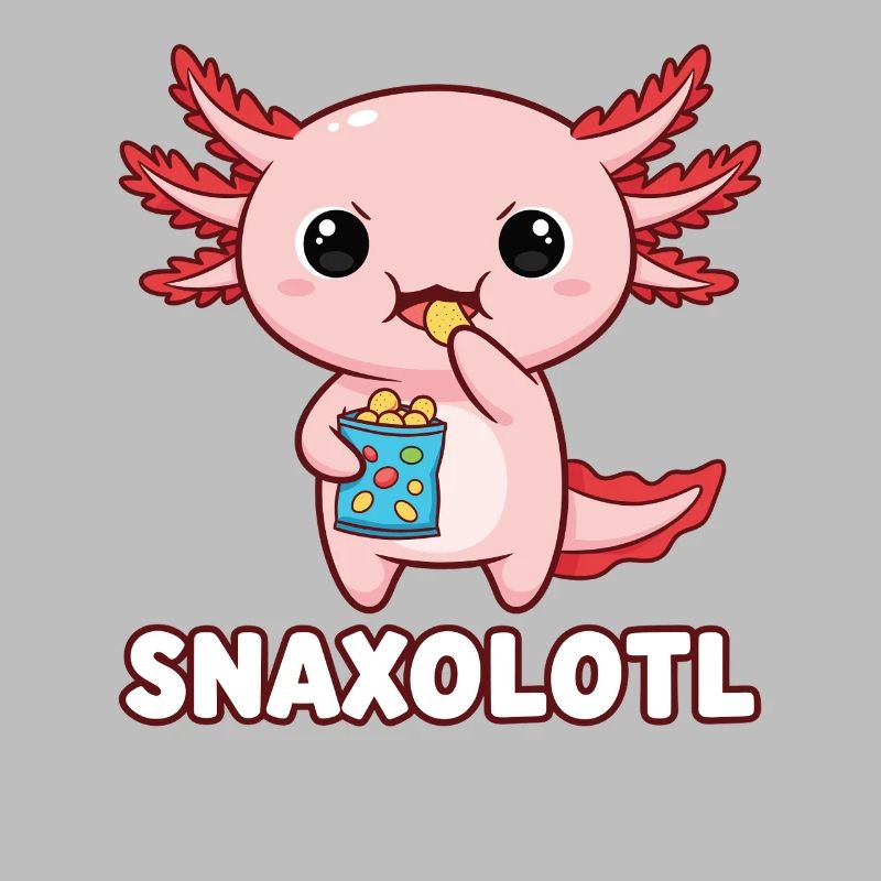 Mignon axolotl rose mangeant des chips