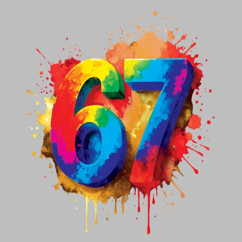 Chiffre 67 éclaboussures Coloré Design Numéro