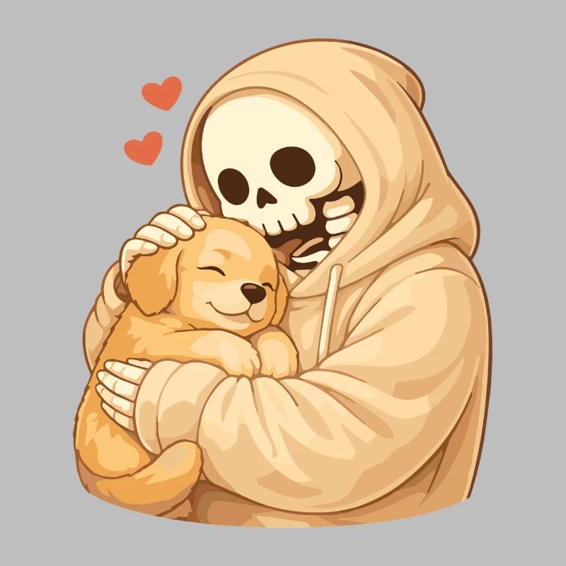 Cozy skeleton with puppy – security