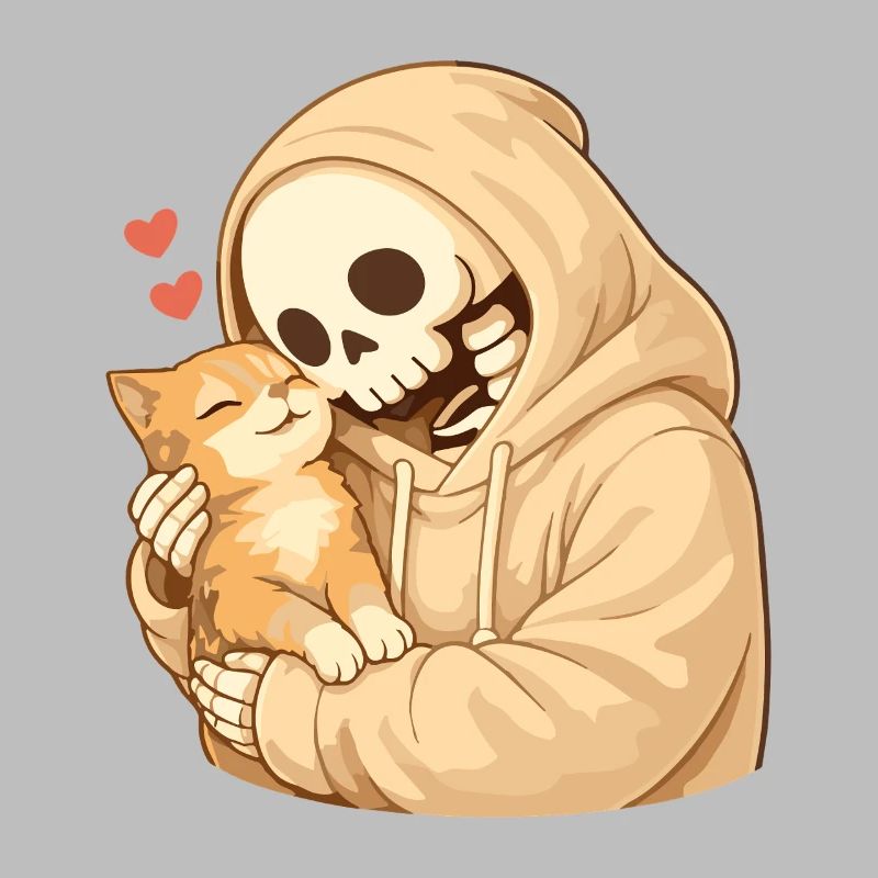 Cozy skeleton with cat – security