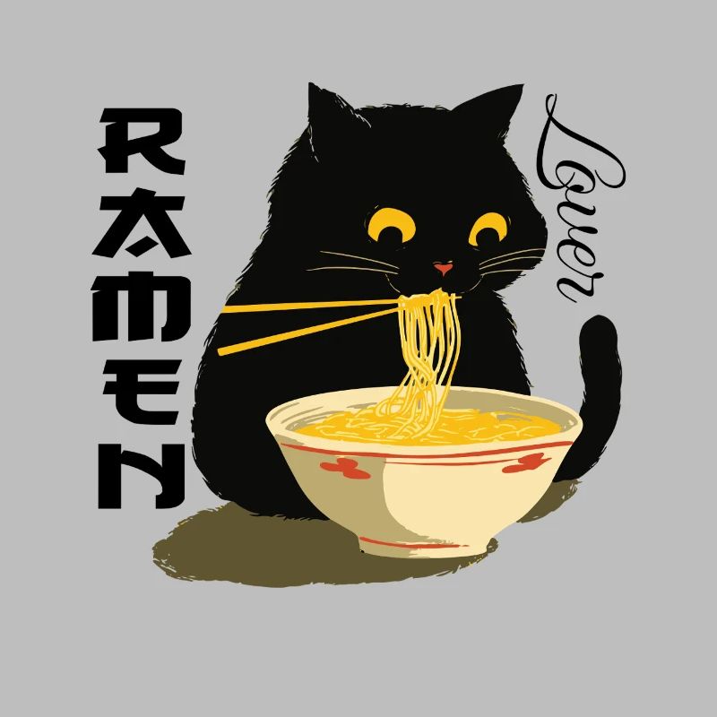 Ramen Lover - Schwarze Katze mit Nudeln