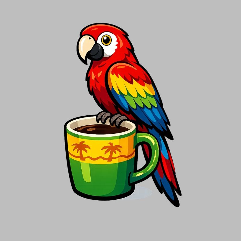 Tropical parrot on a coffee mug